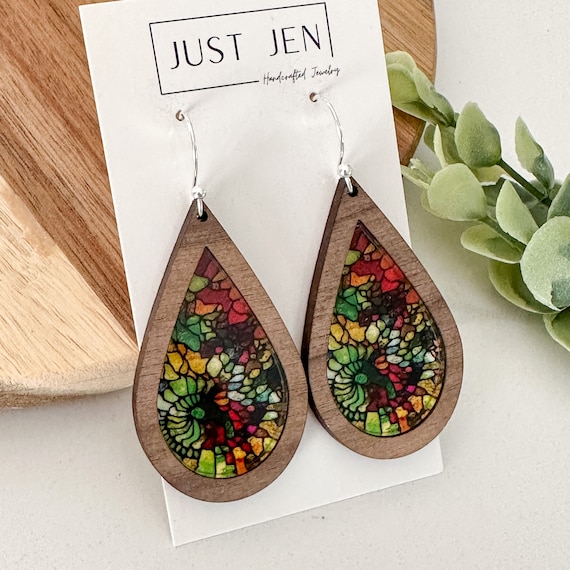 Organic motif Glass Earrings - clear