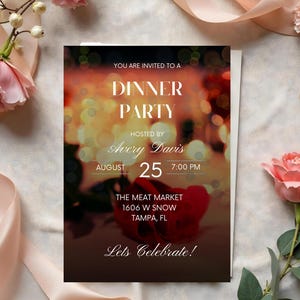 Romantic Dinner Invitation, Elegant Party Card, Editable Canva Template, DIY Printable Digital Download, Custom Formal Event Invite