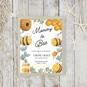 Mommy to Bee Baby Shower Invitation, Cute Digital Baby Shower Card, Editable Printable Invite, Personalized Name Template, Instant Download