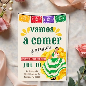 Spanish Fiesta Dinner Invitation, Colorful Editable Canva Template, DIY Printable Party Invite, Custom Digital Event Card Download