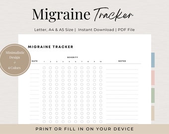 Migraine Tracker Printable, Chronic Pain Tracker, Migraine Log, Headache Tracker Printable, A5 Planner Insert, Health Journal, Migraines