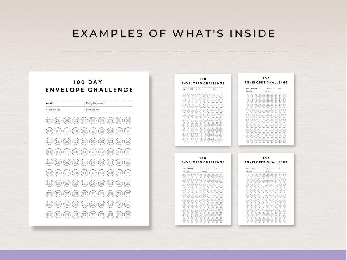 100 Day Envelope Challenge Printable, Saving Challenge, 10k in 100 Days ...