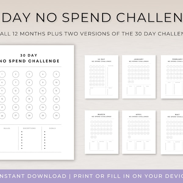 30 Day No Spend Challenge, Savings Challenge, April No Spend Challenge, No Spend Month, Spending Tracker, No Spend Printable, Debt Reduction