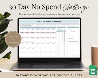30 Day No Spend Challenge Spreadsheet for Google Sheets, Money Challenge, No Spend Tracker, Emergency Fund, Personal Finance,