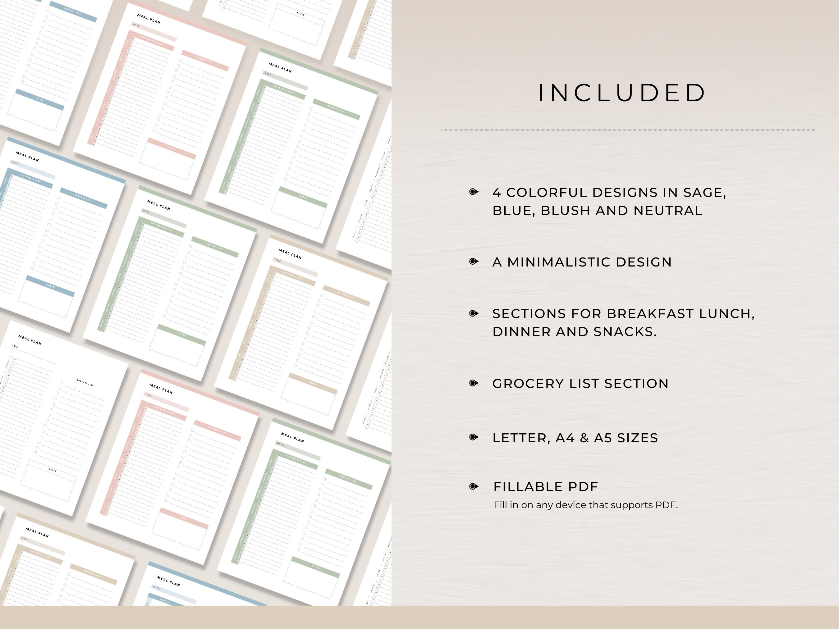 Weekly Meal Planner Printable With Grocery List, Menu Plan and Prep ...