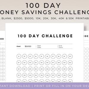 100 Day Savings Challenge Printable, 50k Saving Challenge, 20k in 100 Days, 10k in 100 days, 100 days challenge, 10k Challenge, Tiktok Money