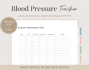 Blood Pressure Printable, Vitals Tracker, BP Tracker, Heart Rate, Blood Pressure Tracker, Medical Log, Hypertension Tracker, Chronic Illness