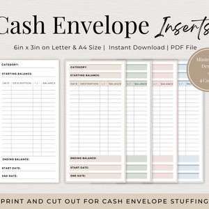 Cash Envelope Inserts, Printable Inserts for Cash Stuffing, Cash Transaction Log, Budgeting Inserts, Cash Spending Log, Spending Tracker, A6