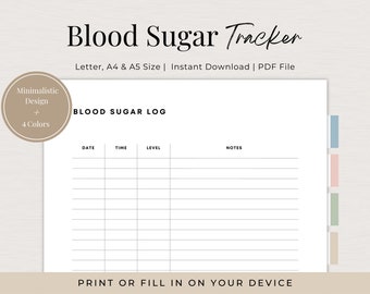 Blood Sugar Tracker, Diabetes Printable, Diabetic Planner, Blood Glucose Levels, Diabetes Management, Glucose Log Book, Blood Sugar Log