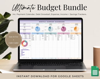 Ultimate Budget Bundle Spreadsheet, Google Sheets, Budget Planner, Monthly Budget, Savings Tracker, Expense Tracker, Debt Payoff Tracker