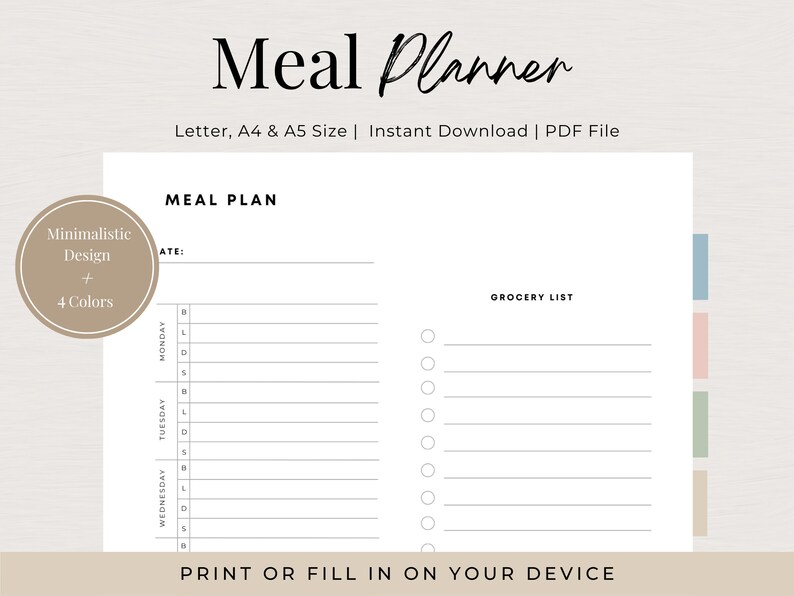 Weekly Meal Planner Printable With Grocery List, Menu Plan and Prep ...