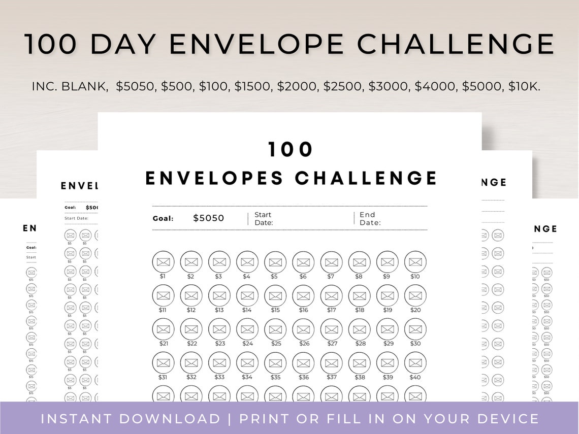 100 Day Envelope Challenge Printable