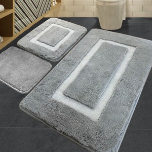3 Piece Bathroom Rugs Set Microfiber Plush Bath Rug Non Slip