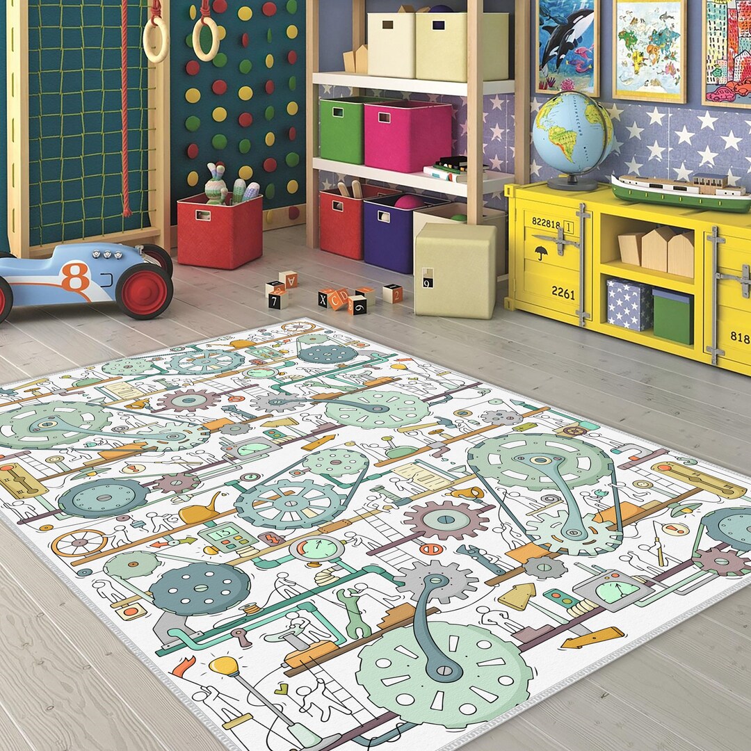 Educational Kids Carpet, Motor Skills Educational Rug, Soft Baby Rug, Play Mat, Playroom Rug