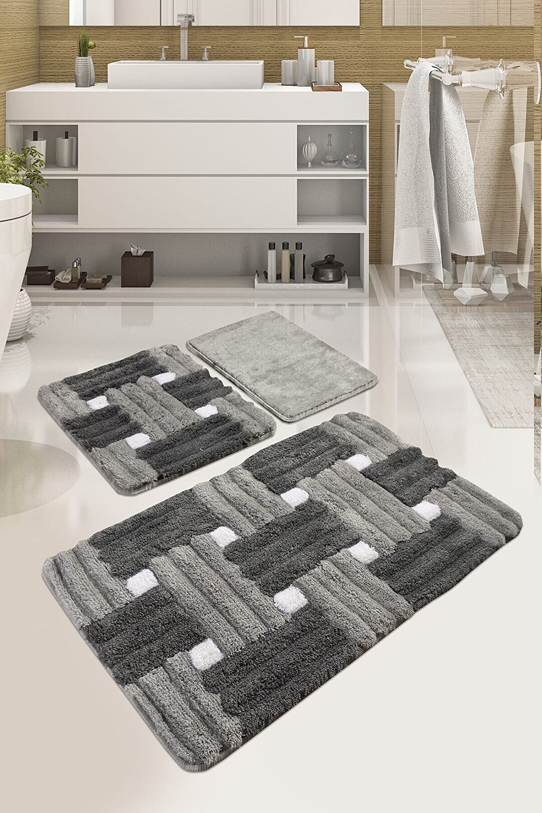 2piece Bath Mat Set Gray Toilet Bowl Set Decorative Bath Etsy