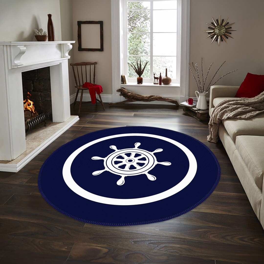 Sailor Round Carpet, Marina Round Area Rugs, Rudder Pattern Round Area Rug, Rudder Living Room