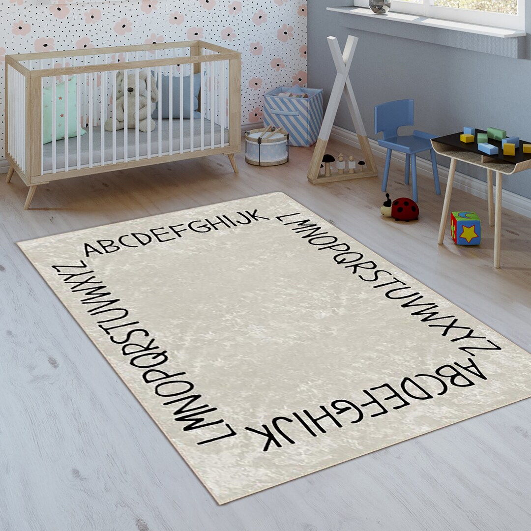 Alphabet Kids Carpet Colorful Letter Carpet Beige Kids Etsy UK