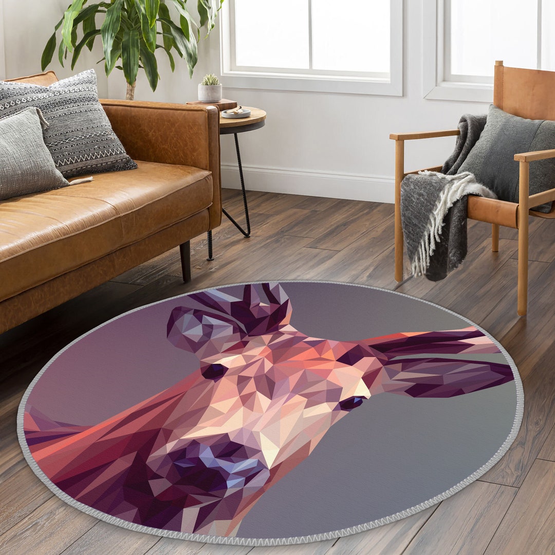 Deer Round Rug, Deer Round Carpets, Modern Carpet, Deer Rug, Gray