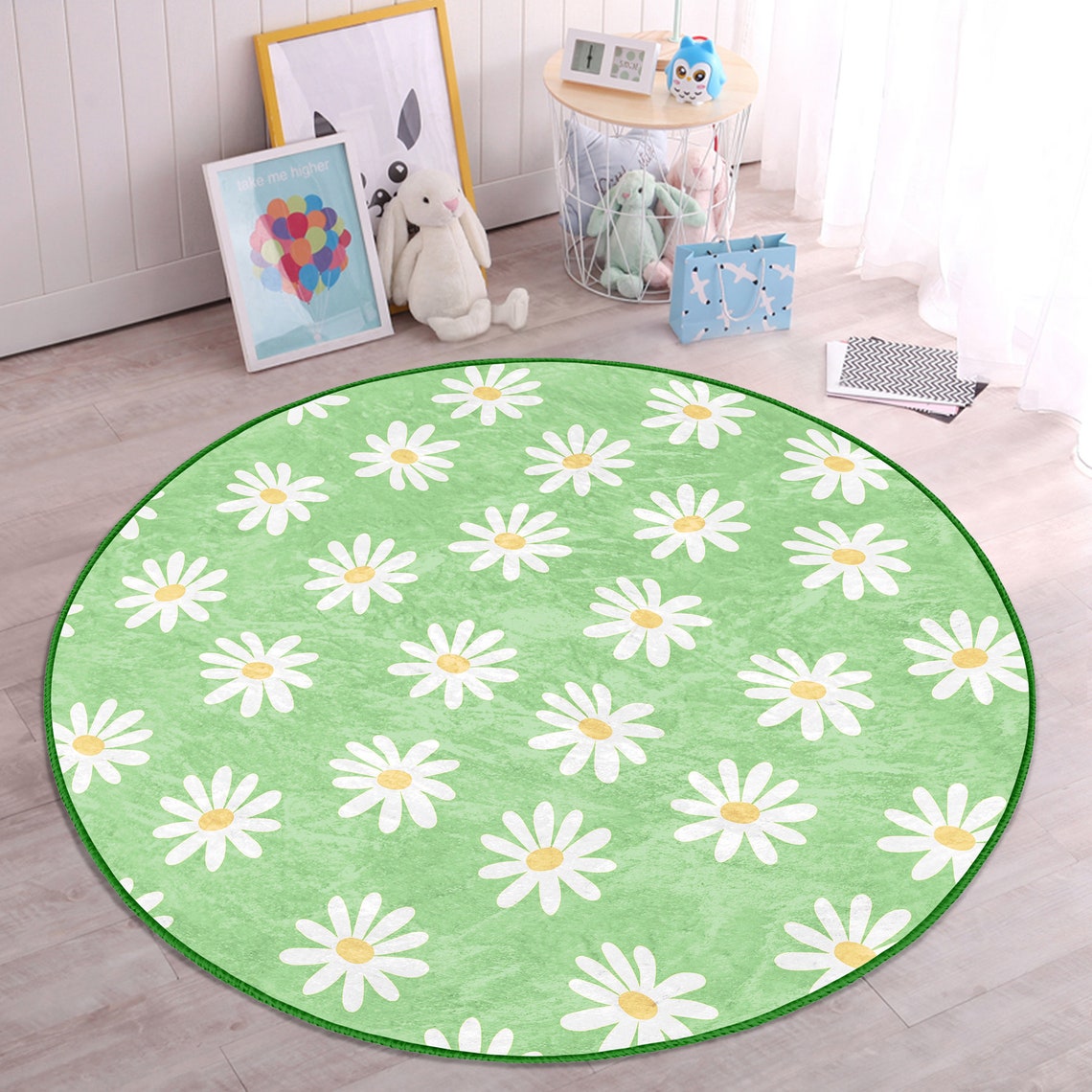 Colorful Daisy Round Carpet Kids Room Carpet Living Room Etsy