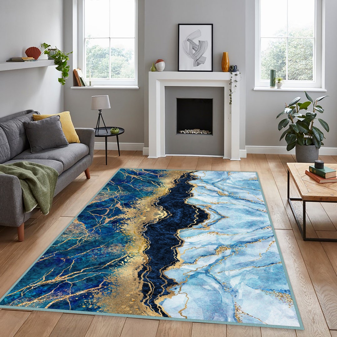 Blue Color Marble Carpet Living Room Floor Decor Luxury Area Etsy