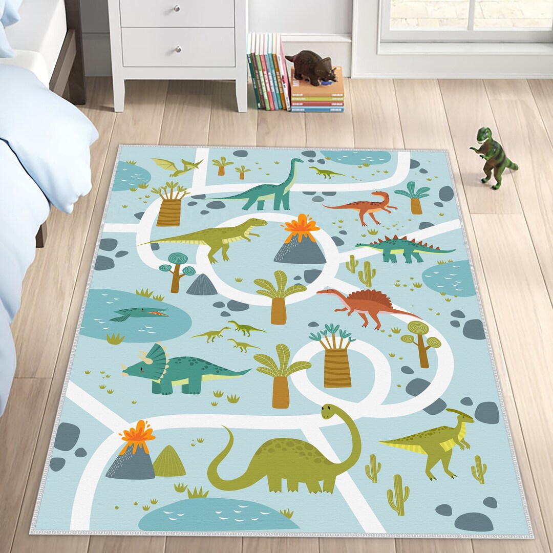 Dinosaur World Kids Rugs, Non-slip Kids Room Carpets, Land of Dinosaur ...