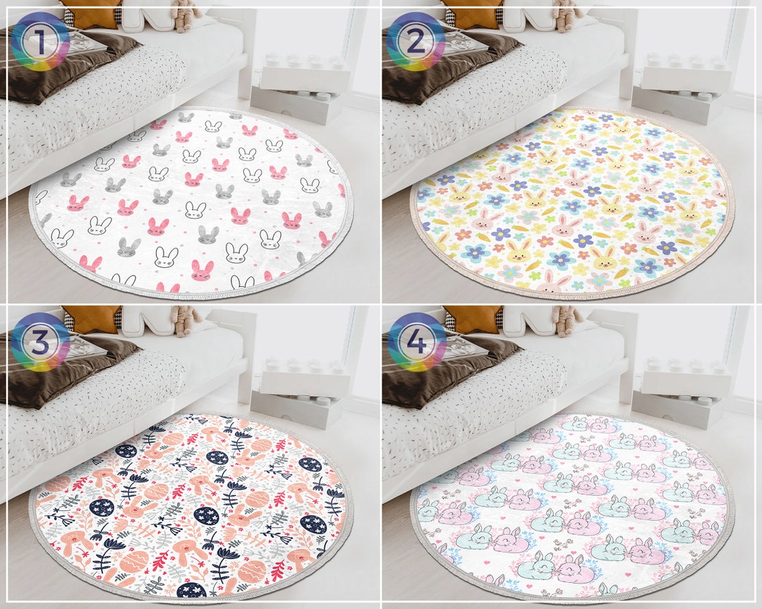 Cute Rabbit Kids Carpet Rabbit Design Round Carpet Bunny Etsy