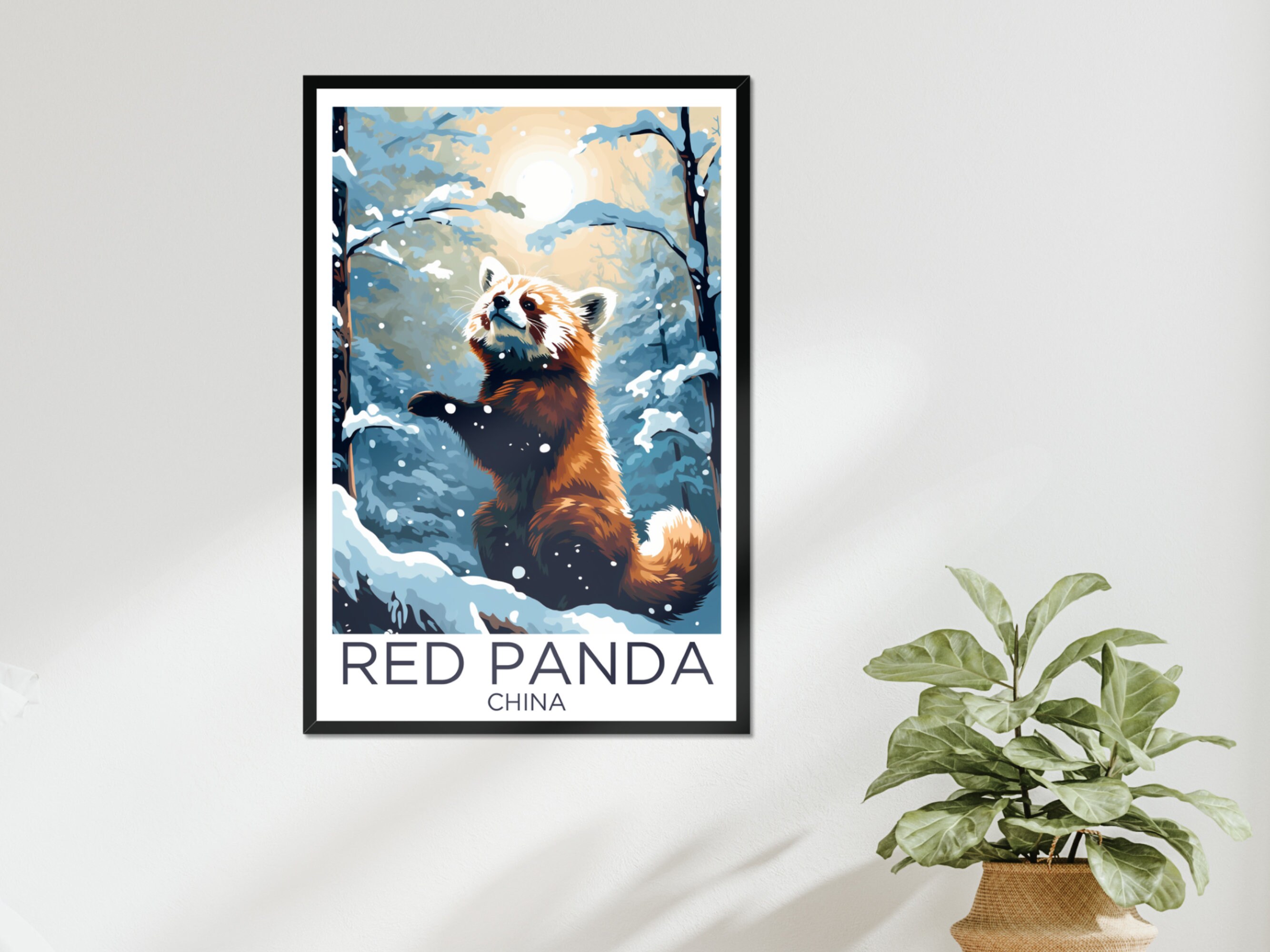 Red Panda Animal Wall Art Snowy Forest Jungle Poster Home Decor Cute ...