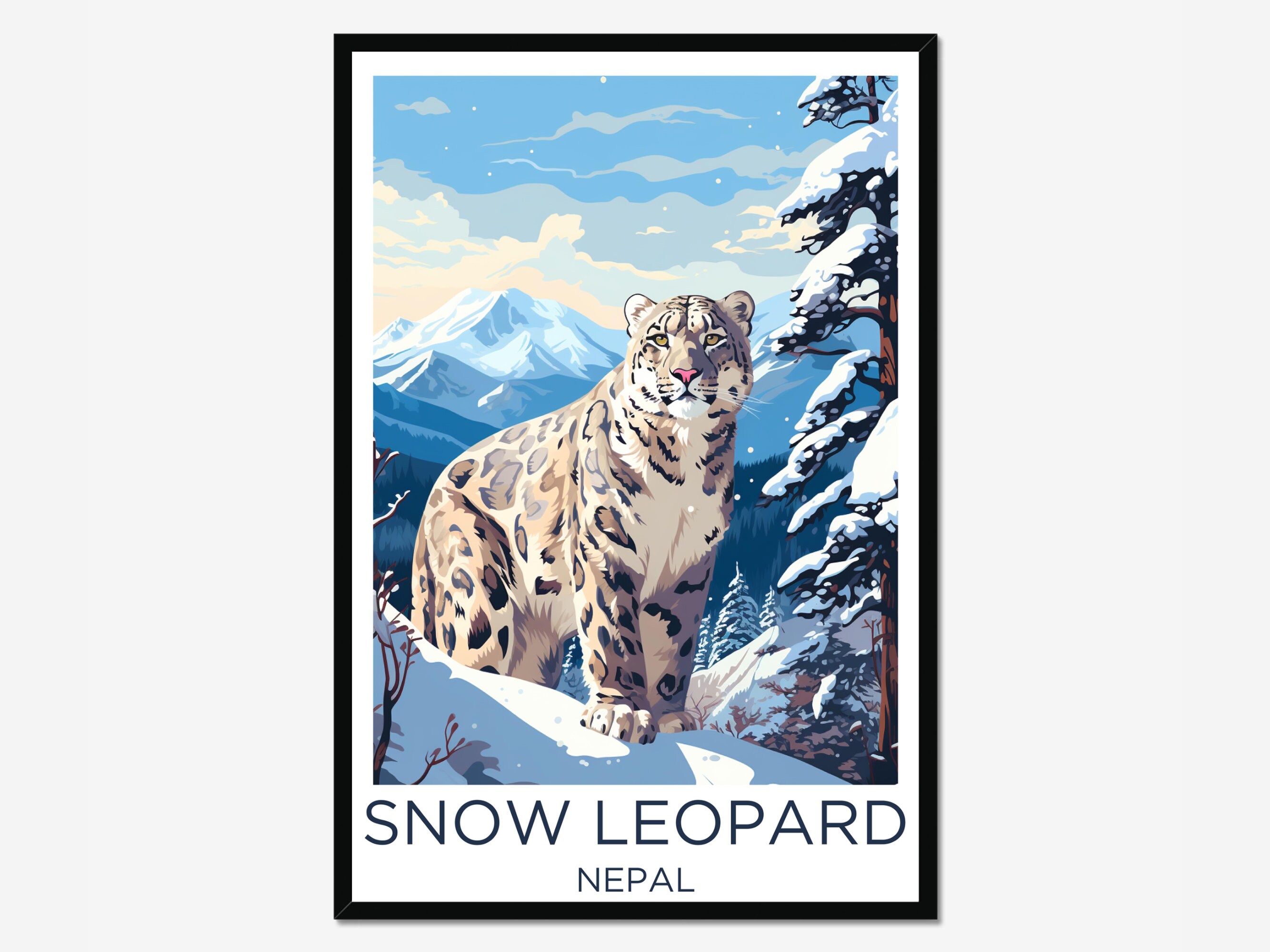 Snow Leopard Animal Wall Art Jaguar Big Cat Winter Poster Home Decor