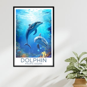 Delfín Animal Arte de la pared Nariz de botella Océano Pacífico Cartel Decoración del hogar Cuidador del zoológico Amante de los animales Decoración de la pared Océano Pacífico Zoológico Acuario Impresión enmarcada