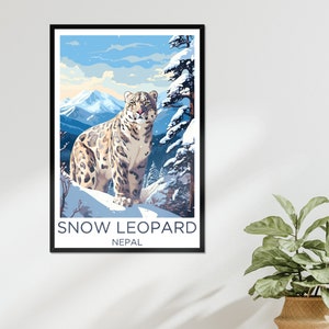 Snow Leopard Animal Wall Art Jaguar Big Cat Winter Poster Home Decor Animal Zookeeper Lover Wall Decor Nature Nepal Mountains Framed Print