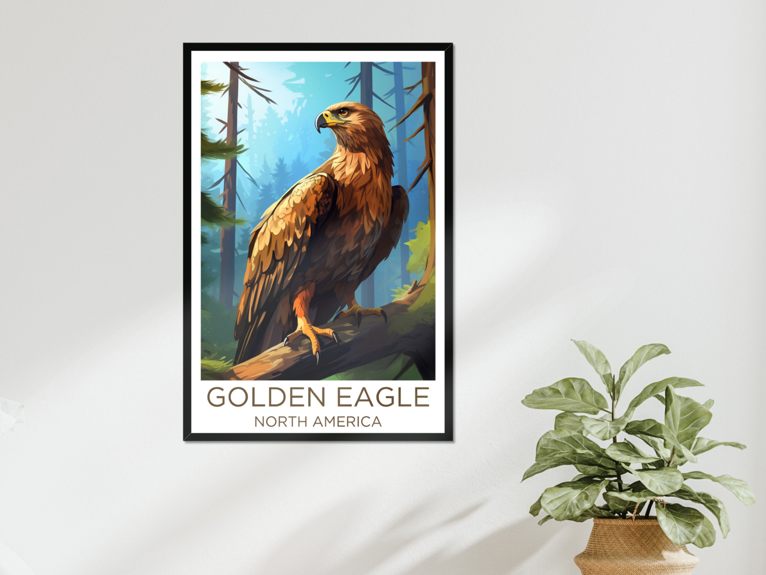 Golden Eagle Animal Wall Art Bird Falcon Forest Poster Home Decor ...