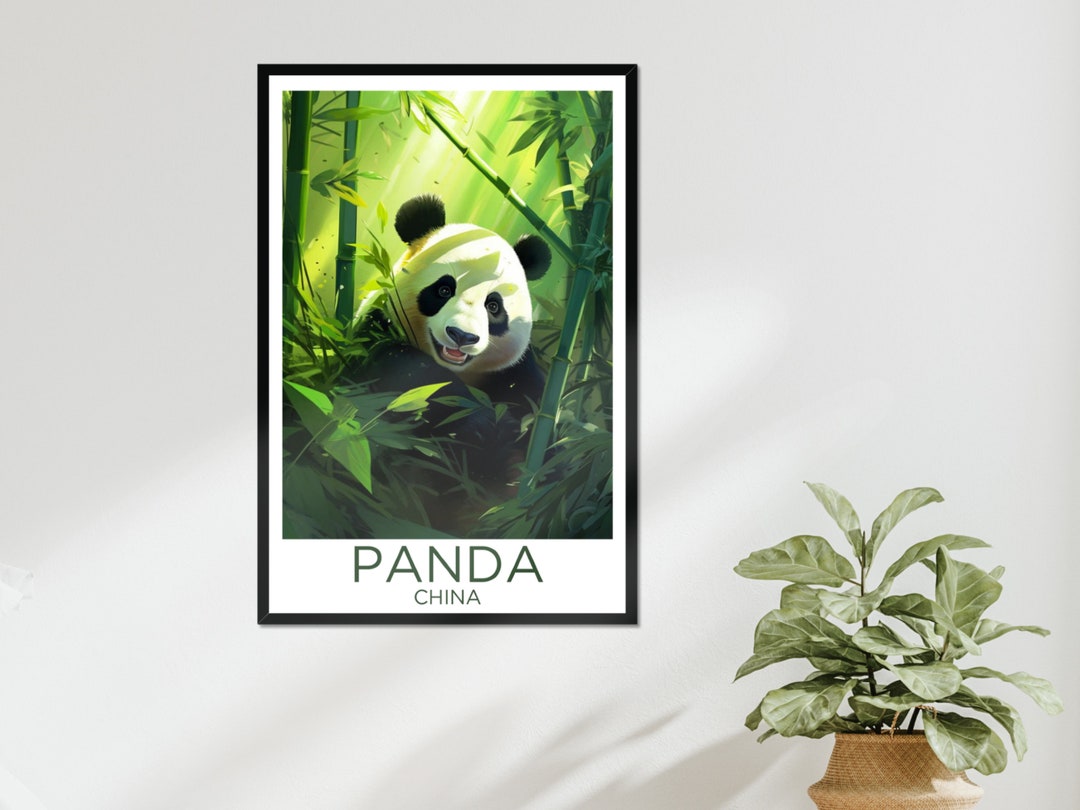 Giant Panda Cub Animal Wall Art Nursery Bear Bamboo Jungle Poster Home ...