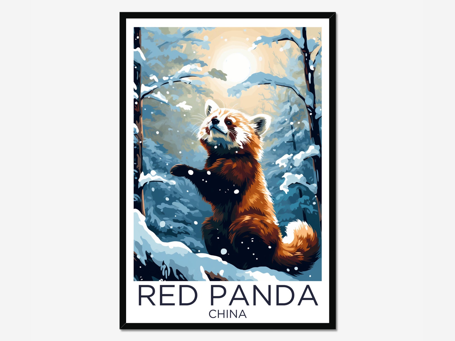 Red Panda Animal Wall Art Snowy Forest Jungle Poster Home Decor Cute ...