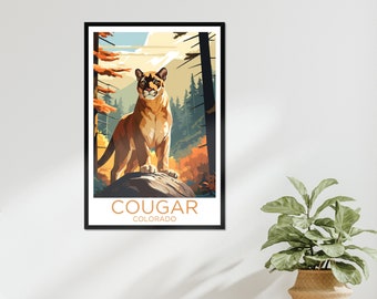 Cougar Animal Wall Art Mountain Lion Puma Zookeeper Forest Poster Home Decor Animal Big Cat Lover Wall Decor Nature Colorado Framed Print