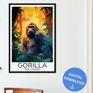 Silverback Gorilla Animal Digital Download Wall Art Monkey Jungle Poster Home Decor Animal Lover Wall Decor Nature Congo Framed Print