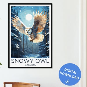 Snowy Owl Animal Digital Download Wall Art Bird Forest Poster Home Decor Animal Lover Wall Decor Nature Canada Framed Print