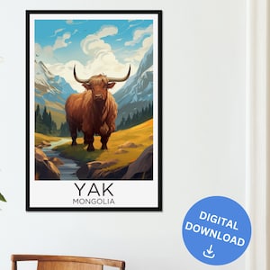 Yak Animal Digital Download Wall Art Cow Mountains Zookeeper Poster Home Decor Animal Lover Wall Decor Nature Mongolia Framed Print