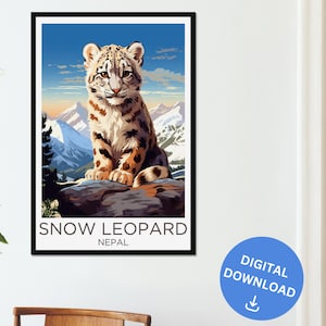 Snow Leopard Cub Animal Digital Download Wall Art Big Cat Mountains Zoo Poster Home Decor Animal Lover Wall Decor Nature Nepal Framed Print