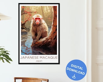 Japanese Macaque Animal Digital Download Wall Art Monkey Jungle Poster Home Decor Animal Lover Wall Decor Nature Japan Zoo Framed Print