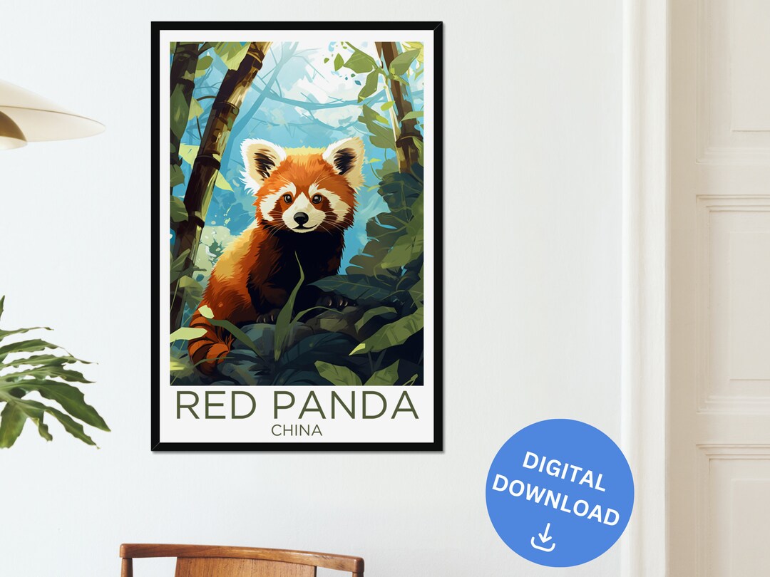 Red Panda Animal Digital Download Wall Art Bamboo Forest Poster Home ...