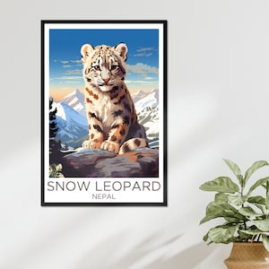 Snow Leopard Cub Animal Wall Art Big Cat Winter Jaguar Mountains Poster Home Decor Animal Lover Wall Decor Nature Nepal Zoo Framed Print
