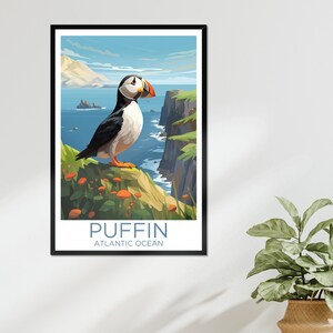 Frailecillo Animal Arte de la pared Medio ambiente Pájaro Zoológico Océano Atlántico Póster Decoración del hogar Amante de los animales Decoración de la pared Naturaleza Océano Atlántico Impresión enmarcada
