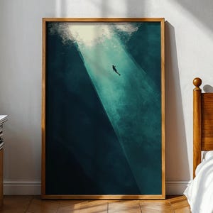 Taucher Premium Poster, Ozean Wandbild, Tiefsee Kunstdruck, Minimalistische Kunst, Boho Wanddeko, Unterwasser Illustration, ohne Rahmen