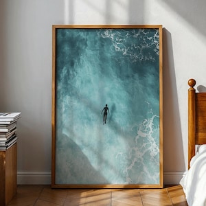 Póster premium del océano, arte de pared de nadador, impresión de arte minimalista, arte marino, decoración de relajación, ilustración del agua, sin marco