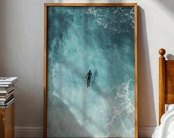 Ocean Premium Poster, Swimmer Wall Art, Minimalist Art Print, Marine Art, Relaxation Decor, Water Illustration, Unframed