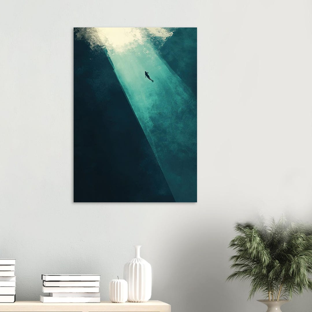 Diver Premium Poster, Ocean Wall Art, Deep Sea Art Print, Minimalist ...