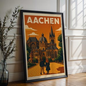 Poster Dom van Aken, retro wandfoto stadsmotief Duitsland, kunstdruk Oude Stad van Aken, poster woonkamer wanddecoratie zonder lijst