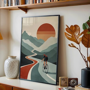 Póster premium de bicicleta de carretera, arte mural de bicicleta, impresión artística de ciclismo, arte de montaña y carretera, ilustración al aire libre, decoración de pared deportiva, sin marco