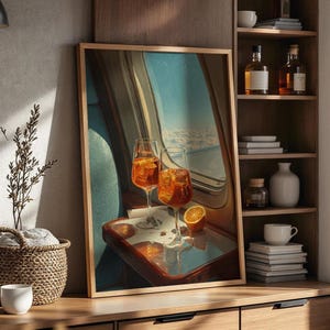 飛行機に乗ったカクテルポスター – ドリンクと景色をモチーフにしたホリデーモチーフ | プレミアムポスター（フレームなし）