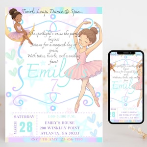 Twirl & Tutu Birthday Invitation | Ballerina Canva Template | Editable Digital Download